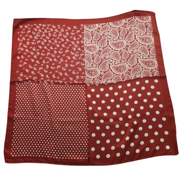 Red Patchwork Paisley Polka Dot Handkerchief Bandana 20" Retro Scarf Square - Picture 1 of 13